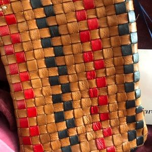 Clare V. Poche- natural/navy/cherry pinstripe